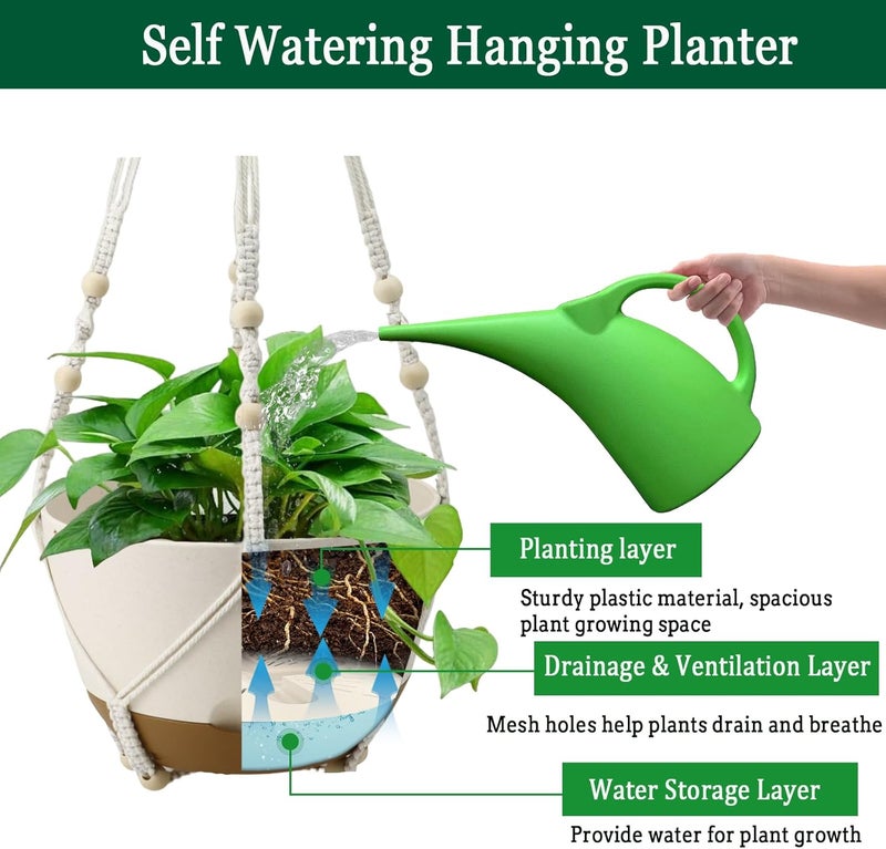 Koalaime Hanging Planters for Indoor Plants, 2 Pack 10 Inch Self Watering Pots with Macrame Plant Hanger, Hanging Baskets Holder for Outdoor Garden Home Ceiling Window Decor - Image 3